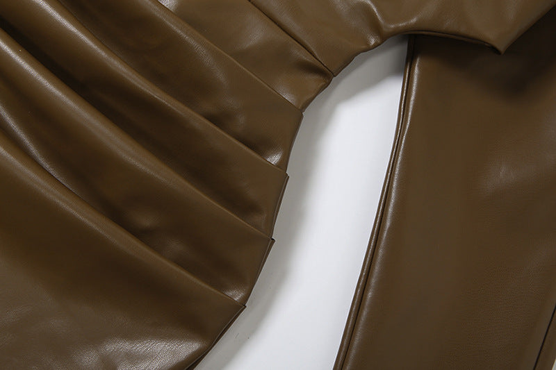 MB1102 Women’s One-Shoulder PU Leather Bodycon Mini Dress