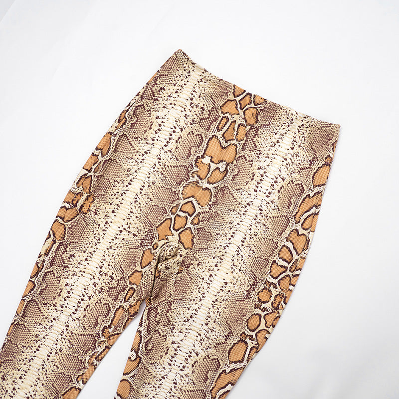 MB10129 Women's Snake Print Cutout Crop Top & Leggings Two Piece Set