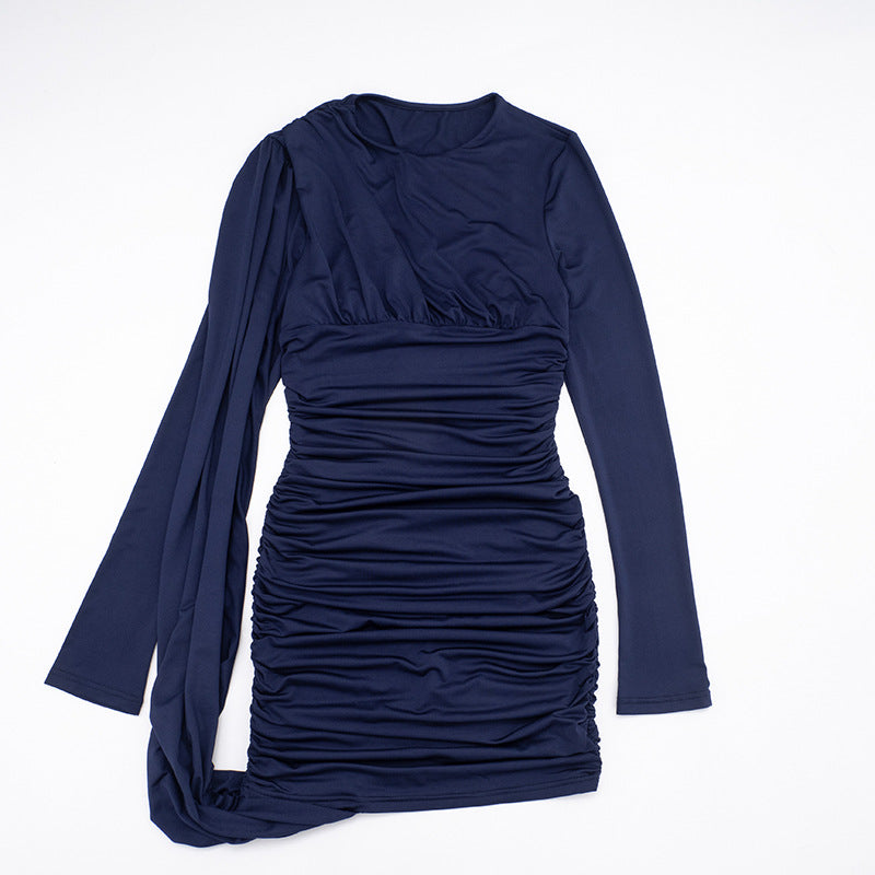 MB1414 Navy Blue Ruched Bodycon Mini Dress for Women