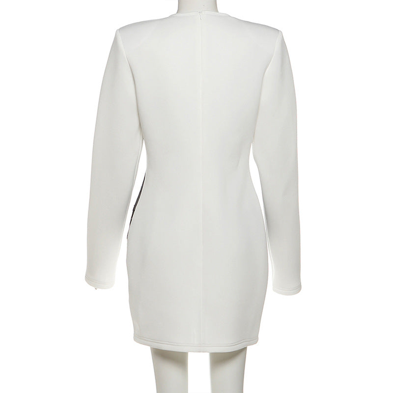 MB1130 White & Black Contrast Lace Mini Dress