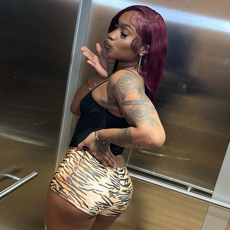 MB1030 Tiger Print High-Waist Shorts