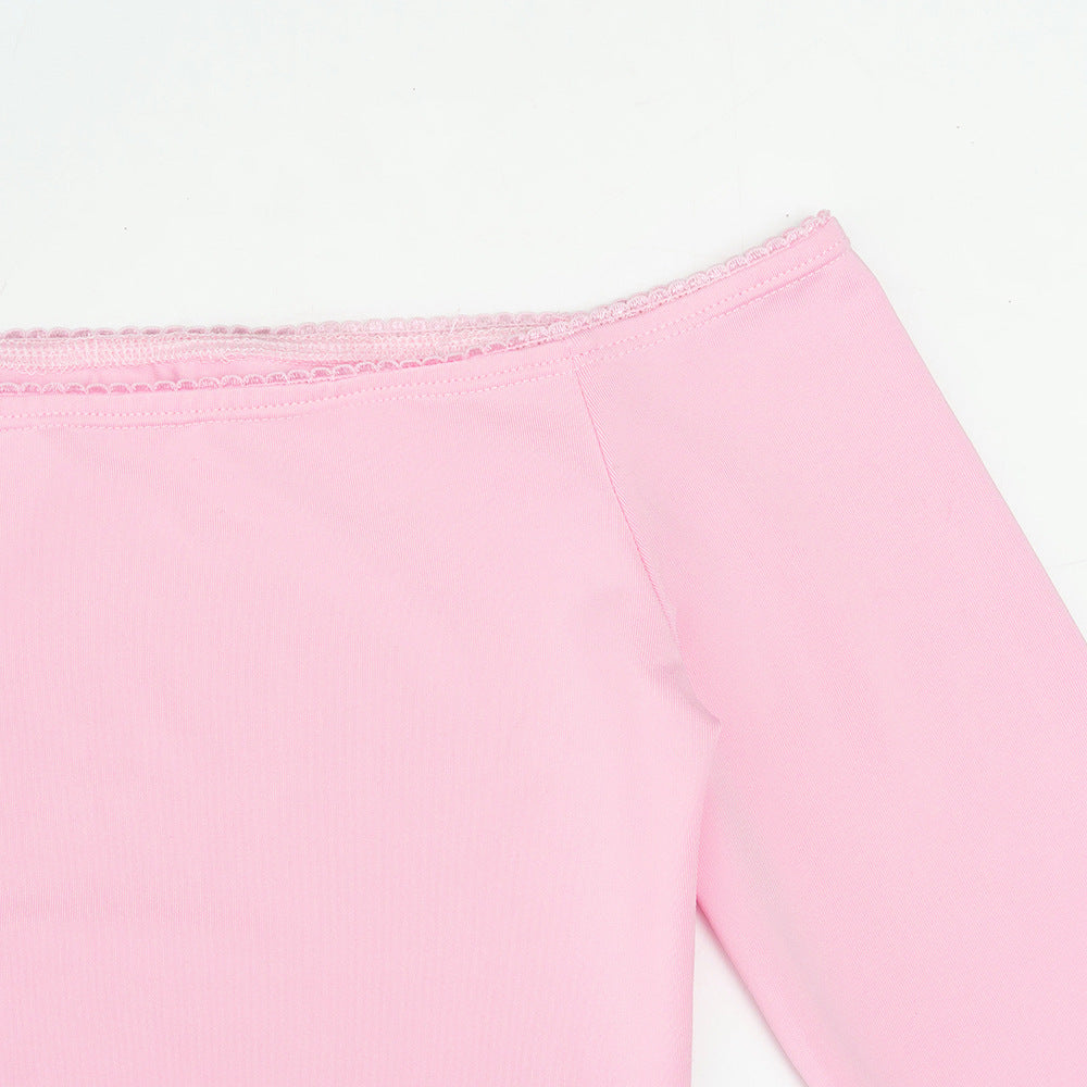 MB1322 Pink Long Sleeve Crop Top & Mermaid Maxi Skirt Set