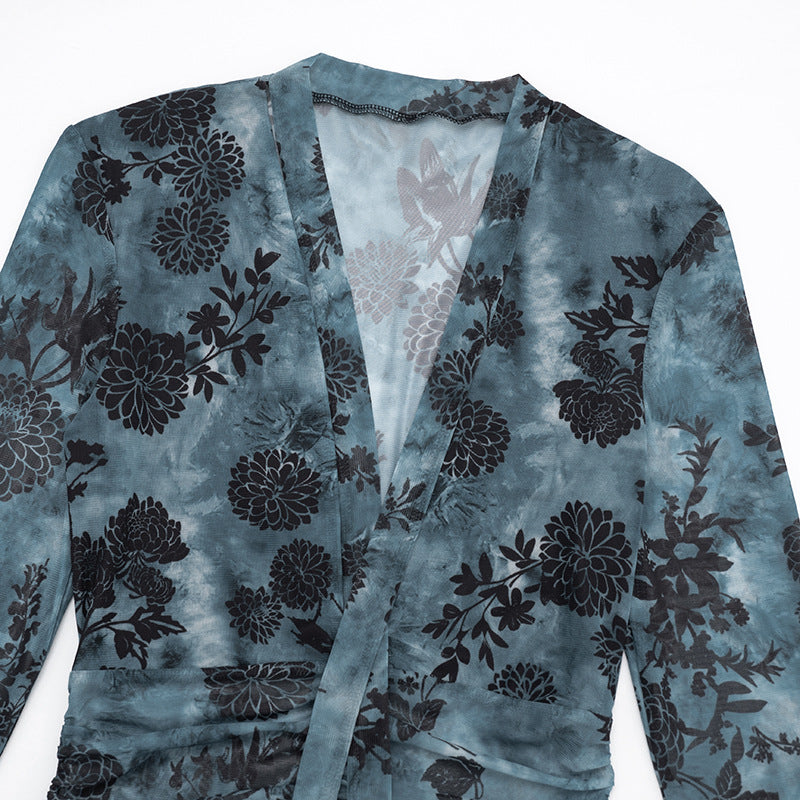 MB1084 Mesh Floral Print Mesh Dress for Women