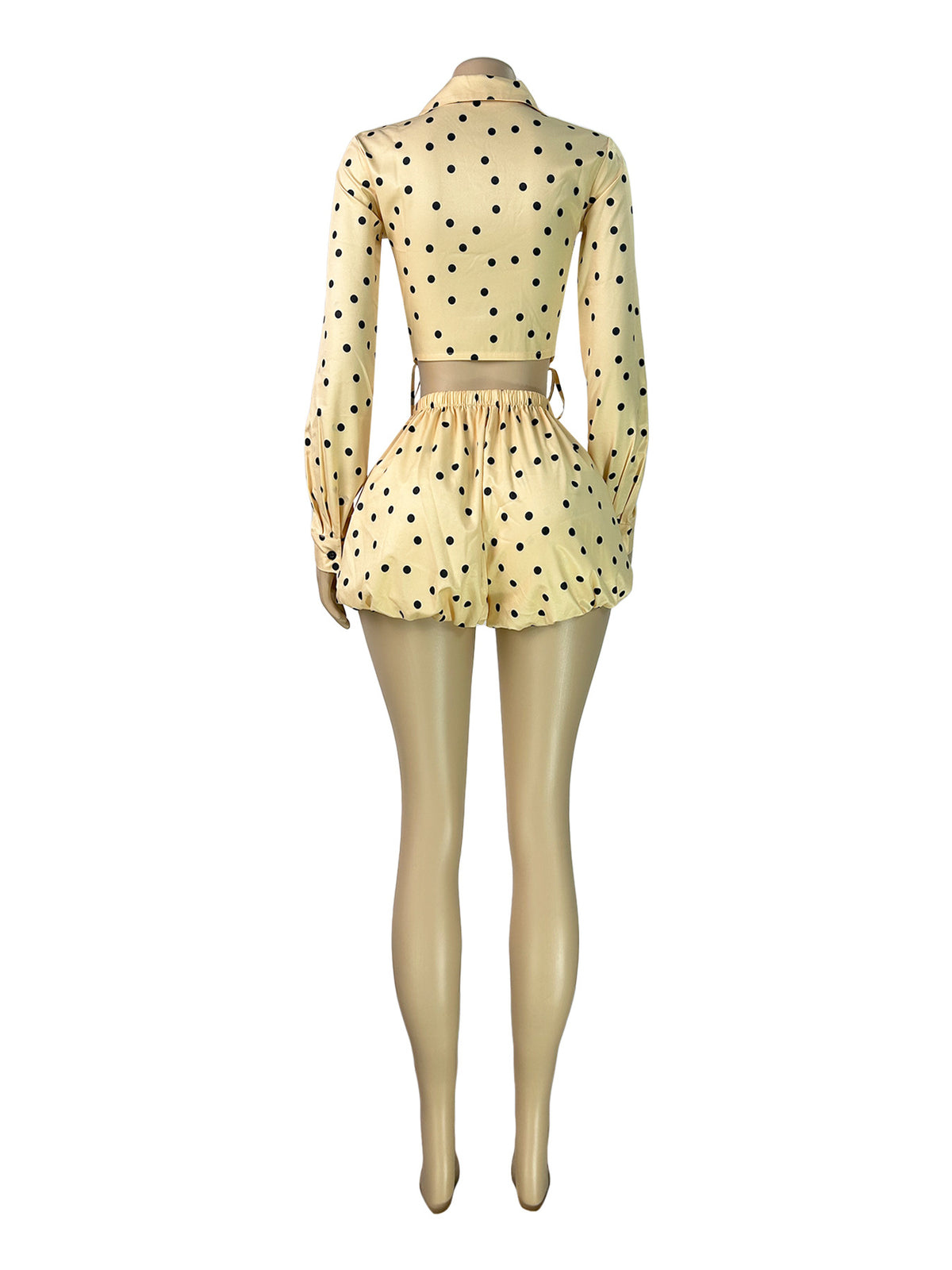 MB1730 Polka‑Dot Ruched Crop Shirt & Puffy Shorts 2‑Piece Set