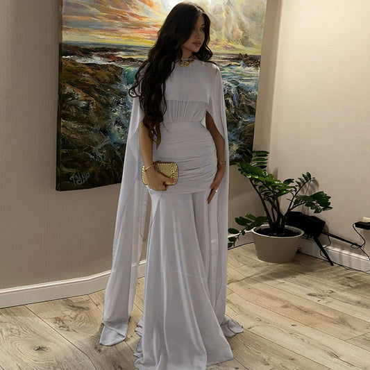 MB1121 Cape Back Ruched Maxi Dress