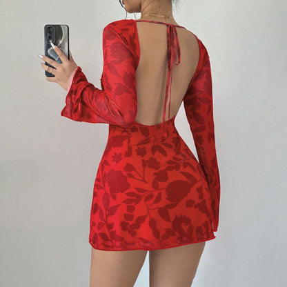 MB1307 Backless Short Red Dress