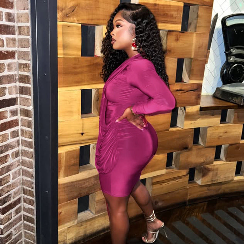 MB10138 Women’s Long Sleeve Ruched Bodycon Mini Dress