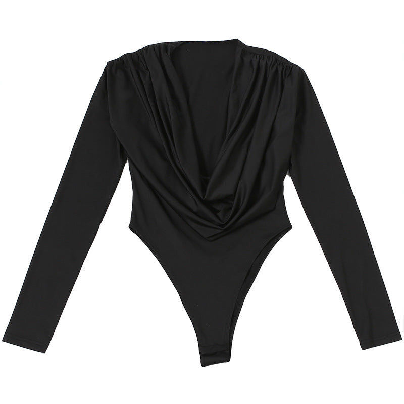 MB1831 Women's Deep V Neck Long Sleeve Bodycon Bodysuit