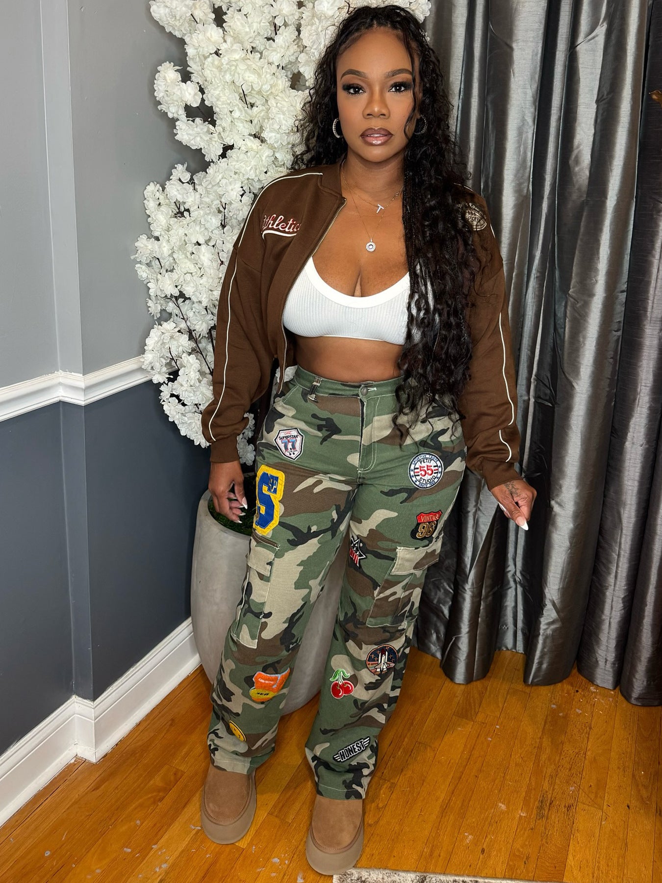 MB1706 Embroidered Cropped Baseball Jacket for Women