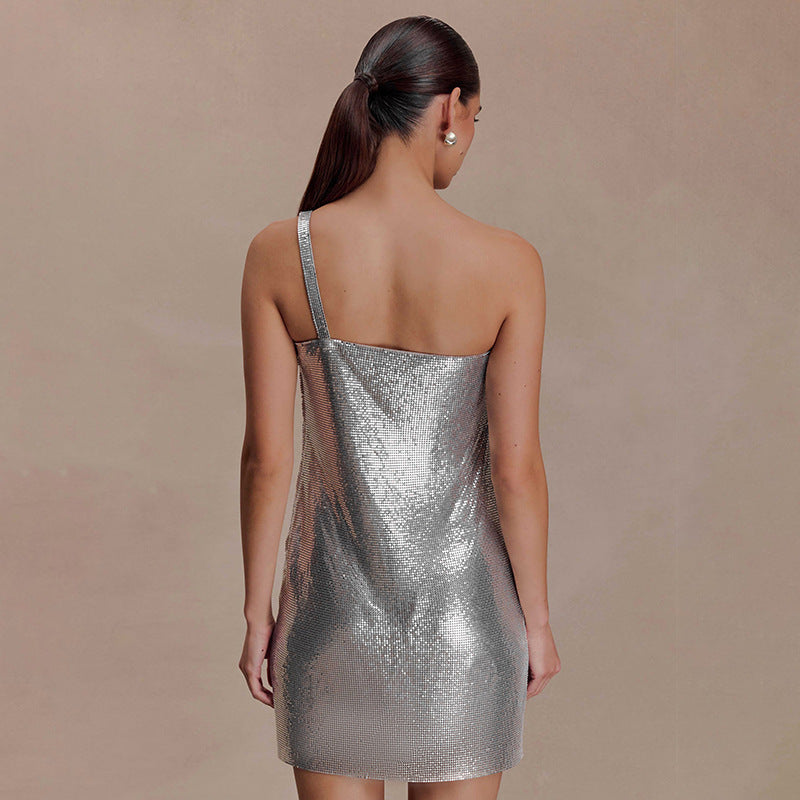 MB1456 Women's Shiny Sequined Fabric Mini Dress
