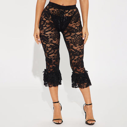 MB1012 Women's Floral Lace Ruffle Pants