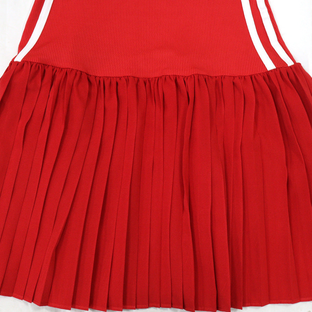 MB1204 Women's Sleeveless Crew Neck Pleated Mini Dress