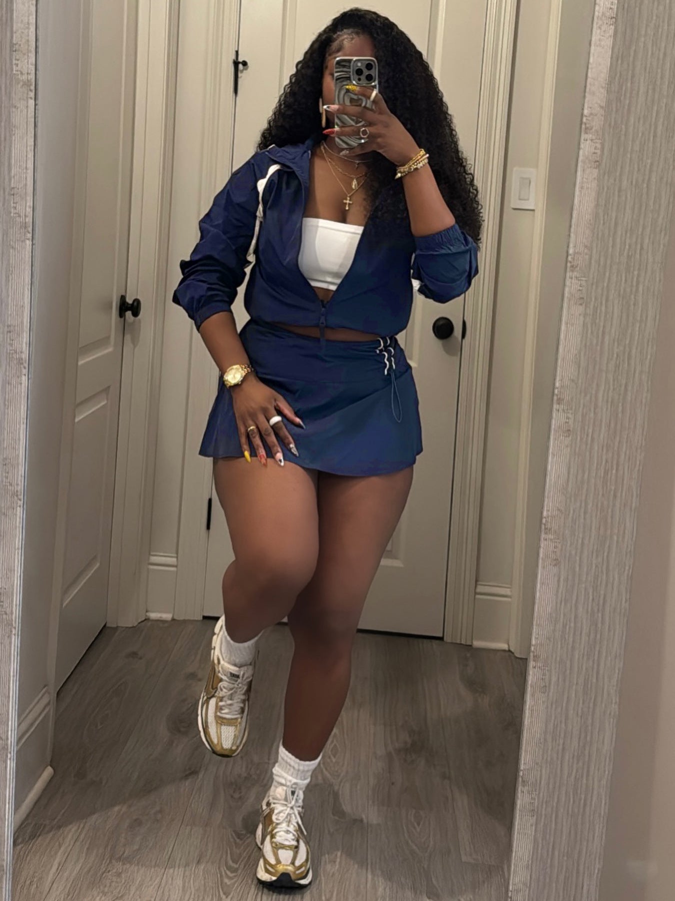 MB1728 Two Piece Tracksuit Set – Zip Up Crop Jacket & Lace Up Skort with Built-in Shorts