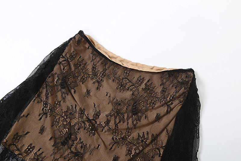 MB1141 Black Sheer Deep V Crop Top & Mini Skirt for Women