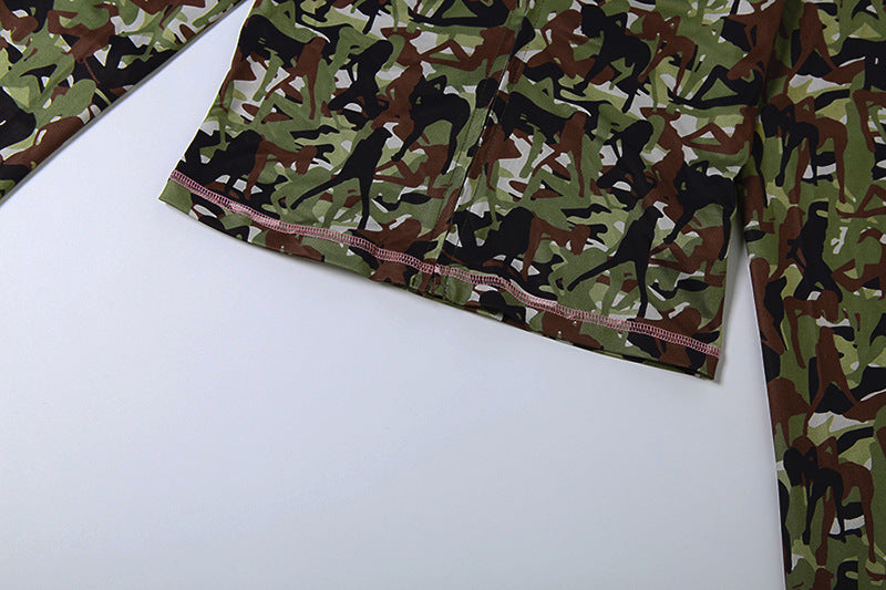 MB1165 Camouflage Print Hooded 2 Piece Outfit | Flare Pants & Zip-Up Tracksuit