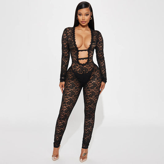 MB1023 Women's Sexy Black Lace Jumpsuit
