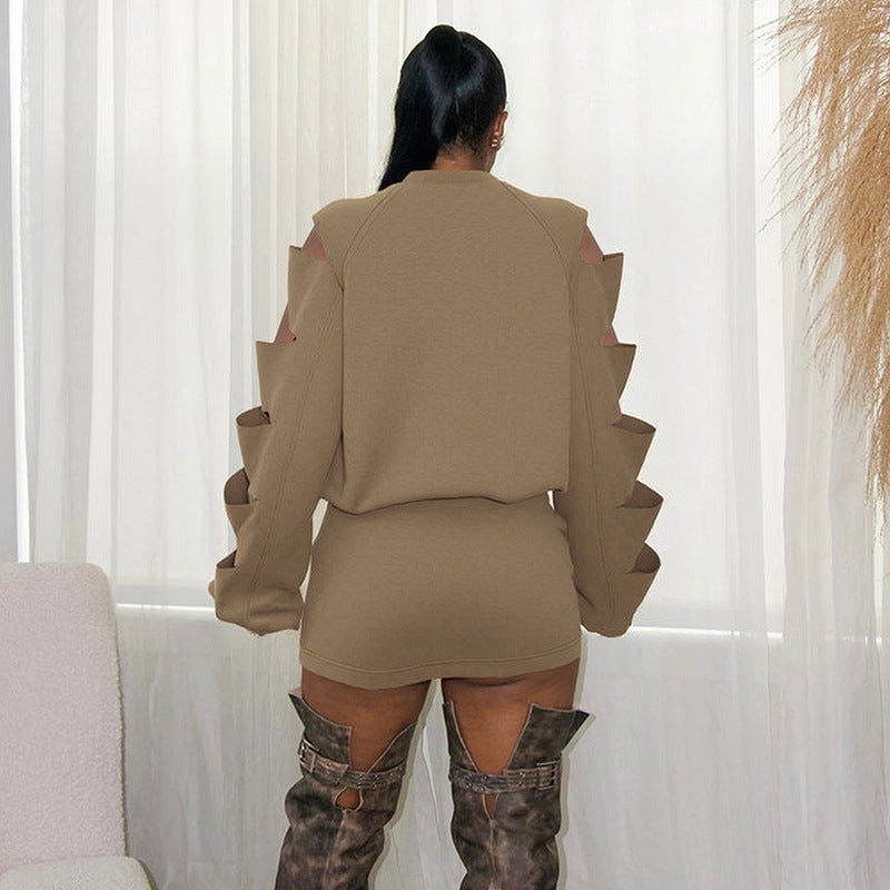 MB1091 Cutout Top & Bodycon Mini Skirt Set