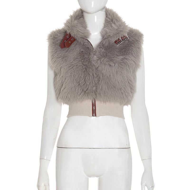 MB1064 Sleeveless Faux Fur Crop Top Women's Vest