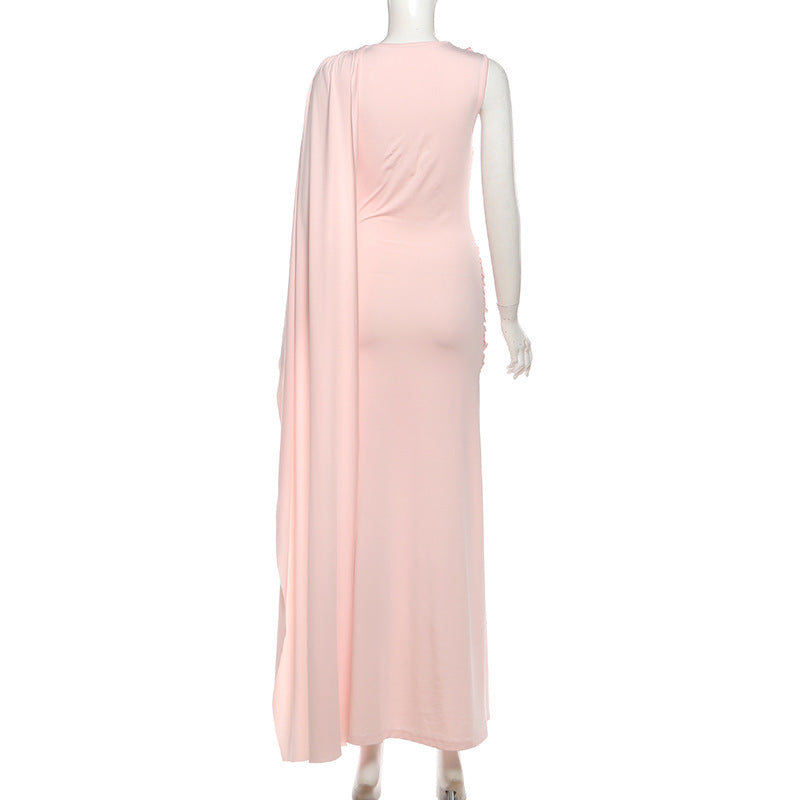 MB1155 Ruched Cape Maxi Dress for Women