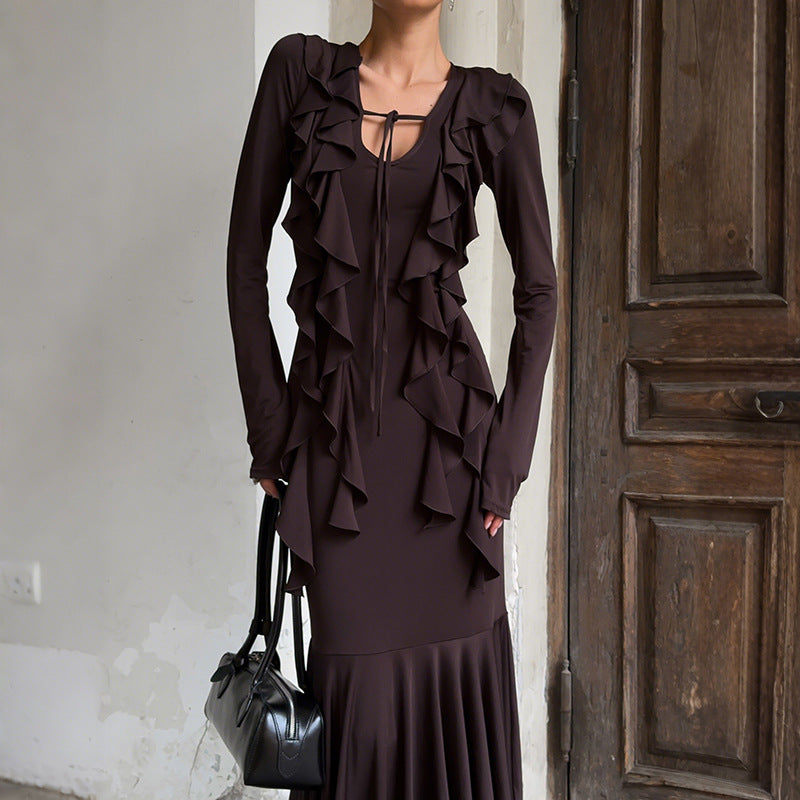 MB1134 Ruffled Long-Sleeve Maxi Dress