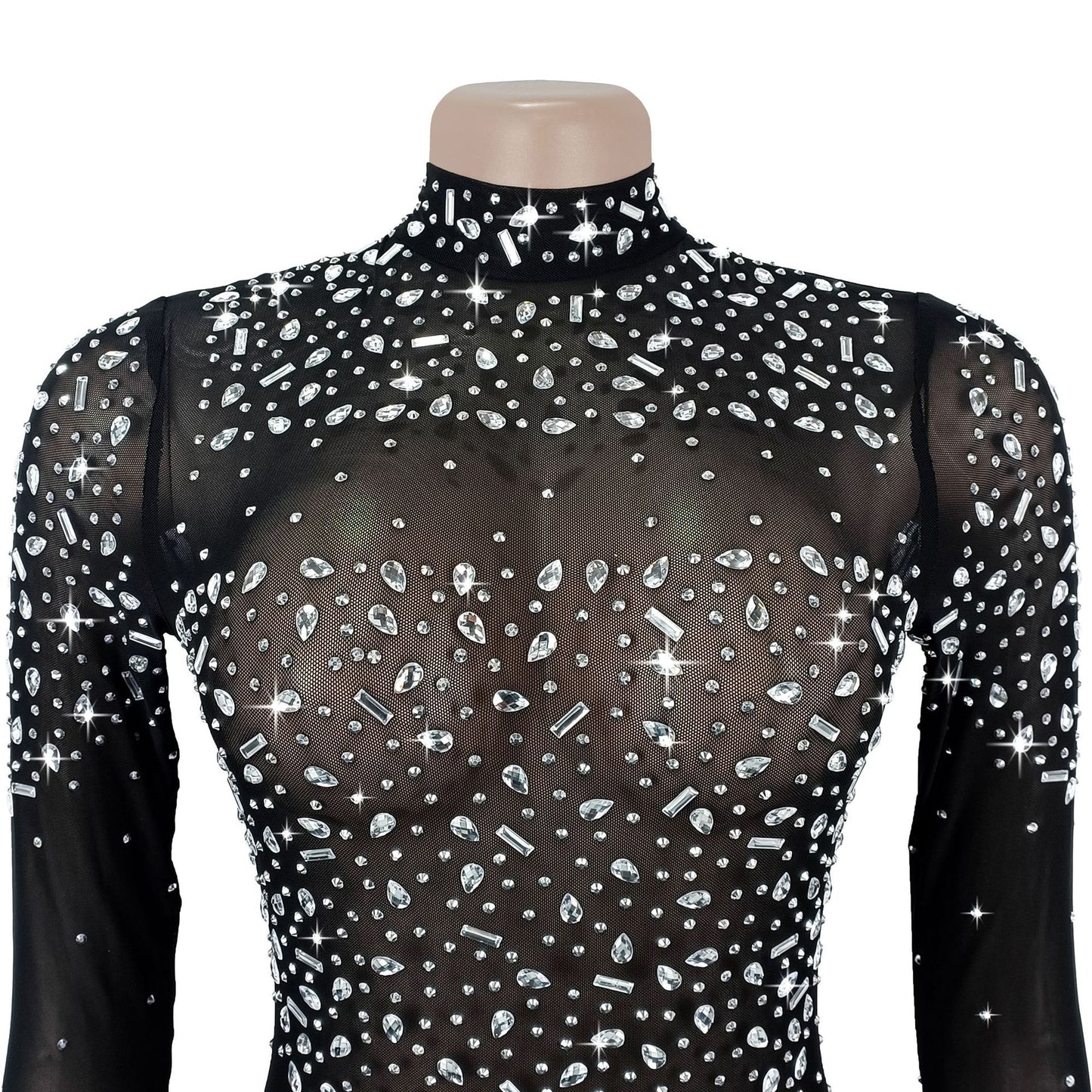 MB1622 Women's Sheer Mesh Rhinestone Bodycon Dress