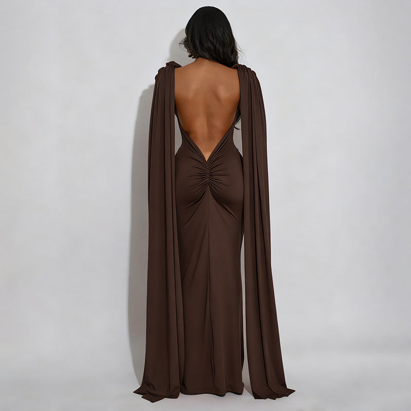 MB10111 Cape Sleeve Maxi Dress