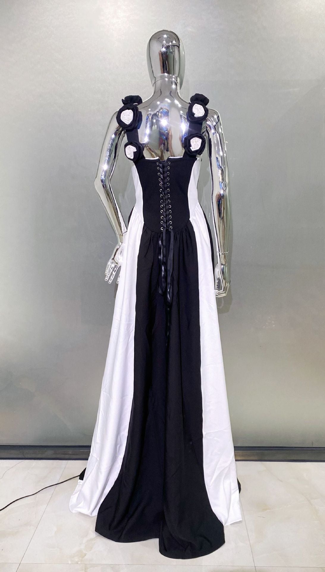 MB2106 Black White Striped Maxi Dress Party Vacation Gown