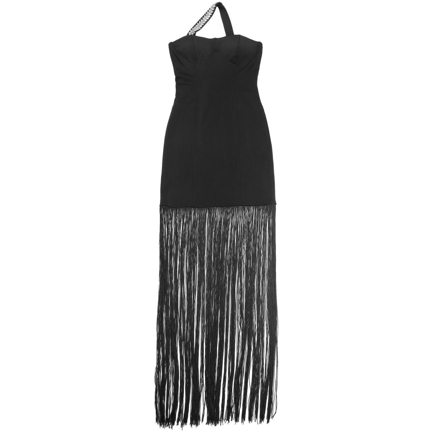 MB1611 Black One-Shoulder Rhinestone Bodycon Dress