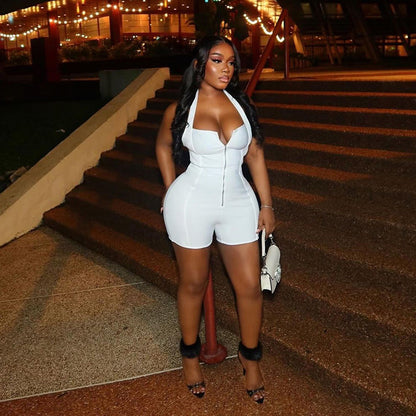 MB1101 Solid Color Halter Backlaess Jumpsuit