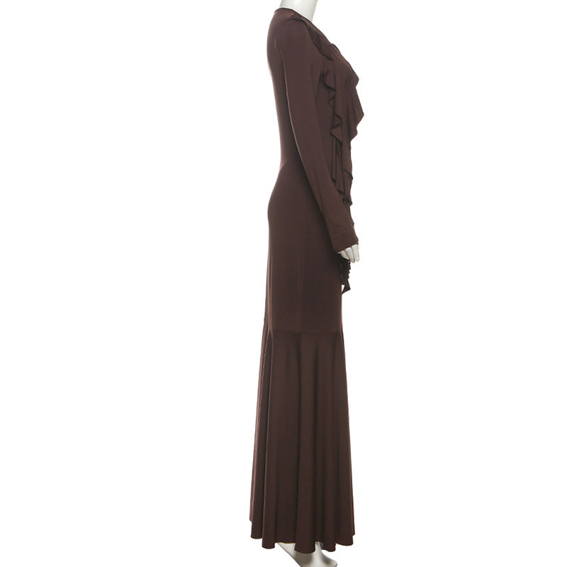 MB1134 Ruffled Long-Sleeve Maxi Dress