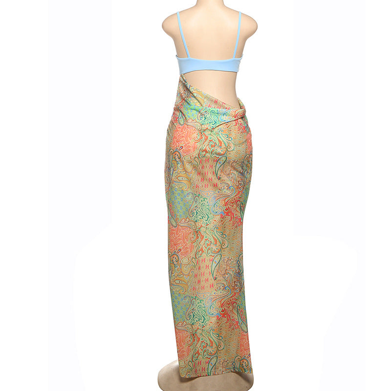 MB1114 Sheer Paisley Print Cutout Maxi Dress