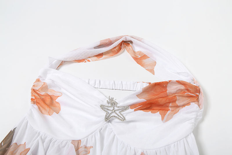 MB1113 Sexy Halter Backless Mini Dress with Ruffled Hem