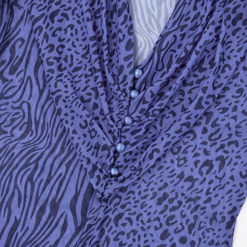 MB1403 Blue V Neck Mesh Maxi Dress for Women