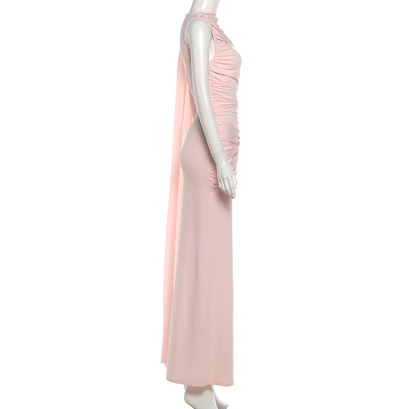 MB1155 Ruched Cape Maxi Dress for Women
