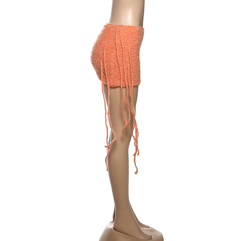 MB1504 Knit Fringe Bodycon Mini Skirt for Party