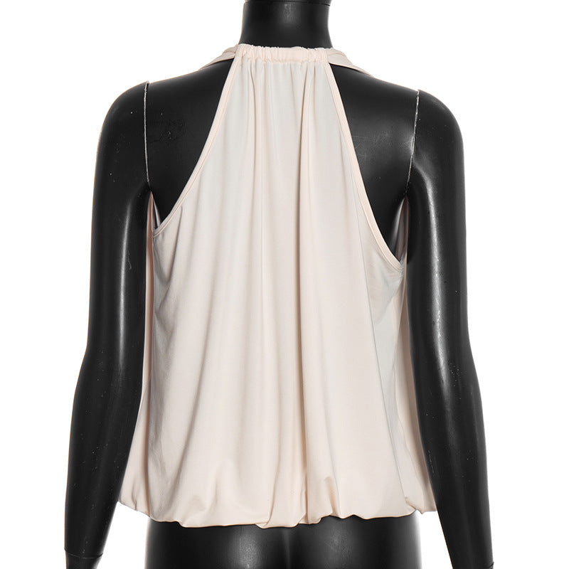 MB10161 Women's Halter Neck Deep V Plunge Front Sleeveless Crop Top