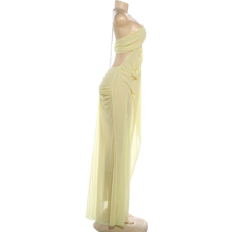 MB1902 Light Blue Sheer Mesh Halter Maxi Dress – Rhinestone Cutout Party Gown