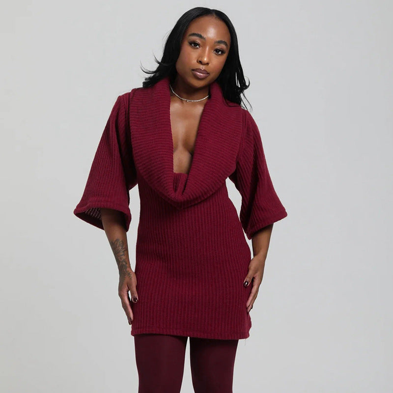 MB1075 Plunging Neckline Knit Mini Dress for Women