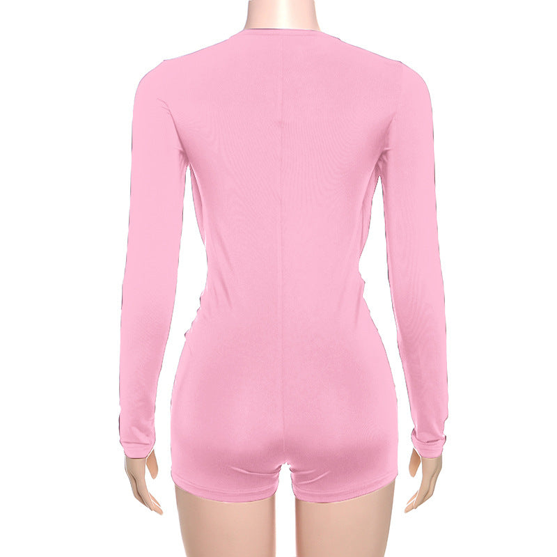 MB1501 Deep V Ruched Long Sleeve Romper