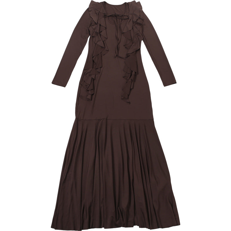 MB1134 Ruffled Long-Sleeve Maxi Dress