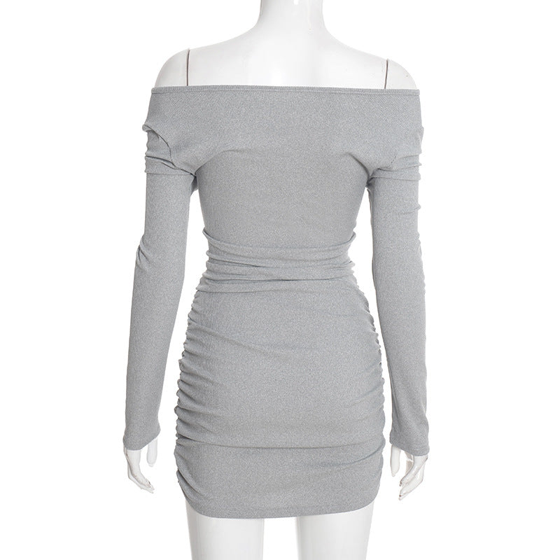 MB1413 Gray Long Sleeve Bodycon Mini Dress for Women