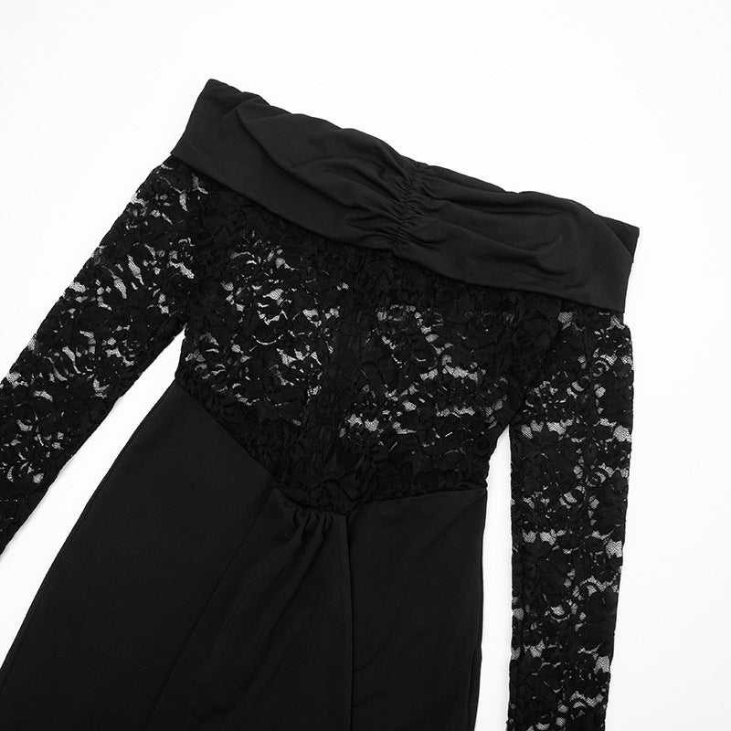 MB1420 Off-the-Shoulder Lace Flared Leg Jumpsuit for Women