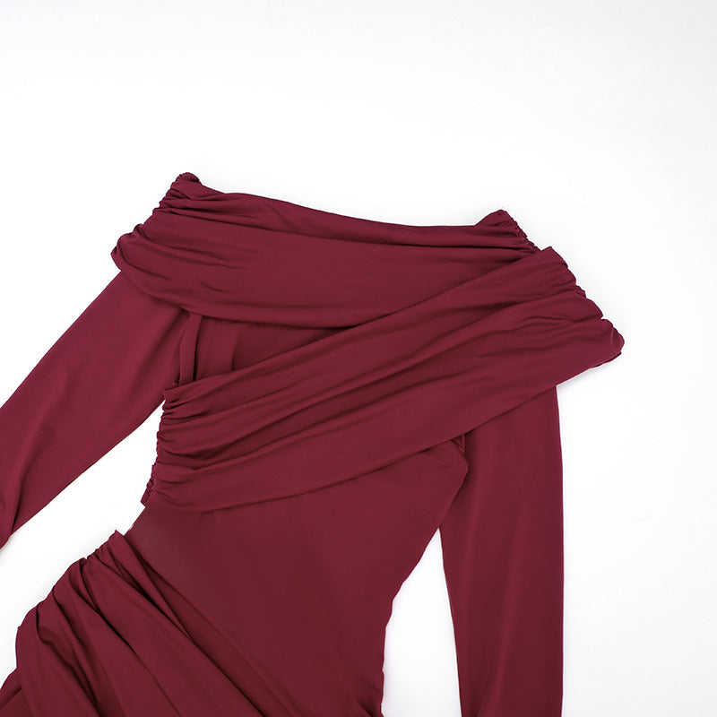 MB1422 One-Shoulder Long Sleeve Bodycon Maxi Dress for Women