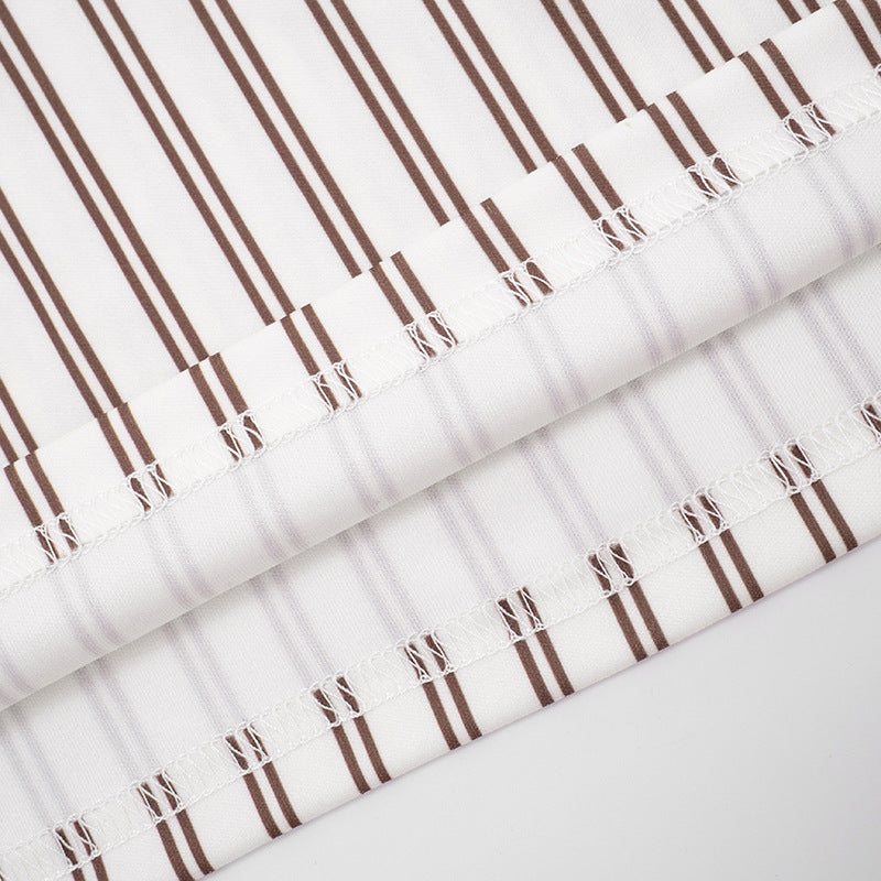 MB10127 Women's Stripe Button Shirt & Bodycon Skirt Two Piece Set