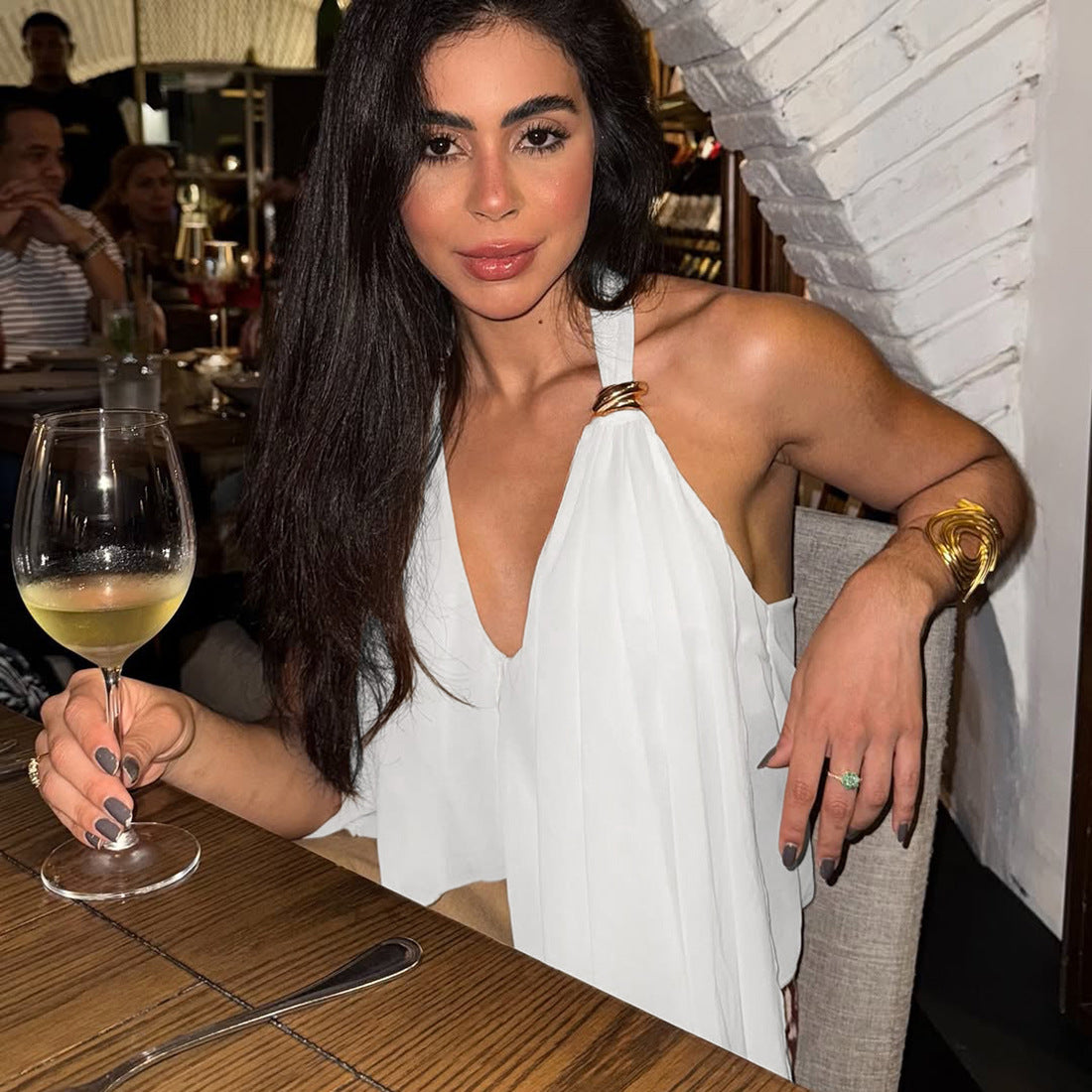 MB1522 Draped Asymmetric Halter Neck Top