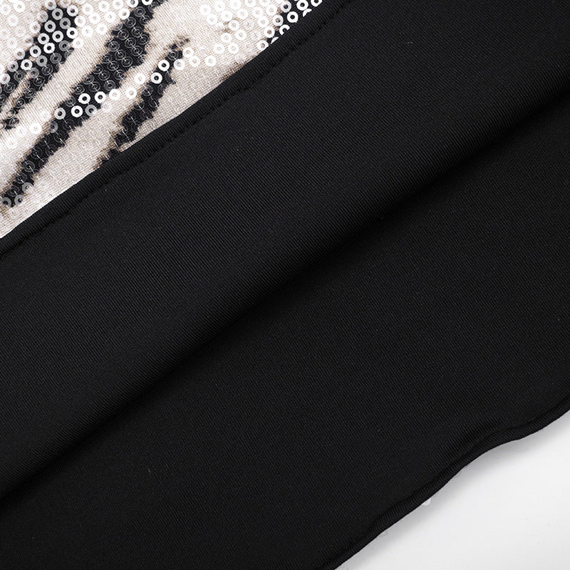 MB1427 Snake Print Sequin Mini Dress with Flared Bell Sleeves