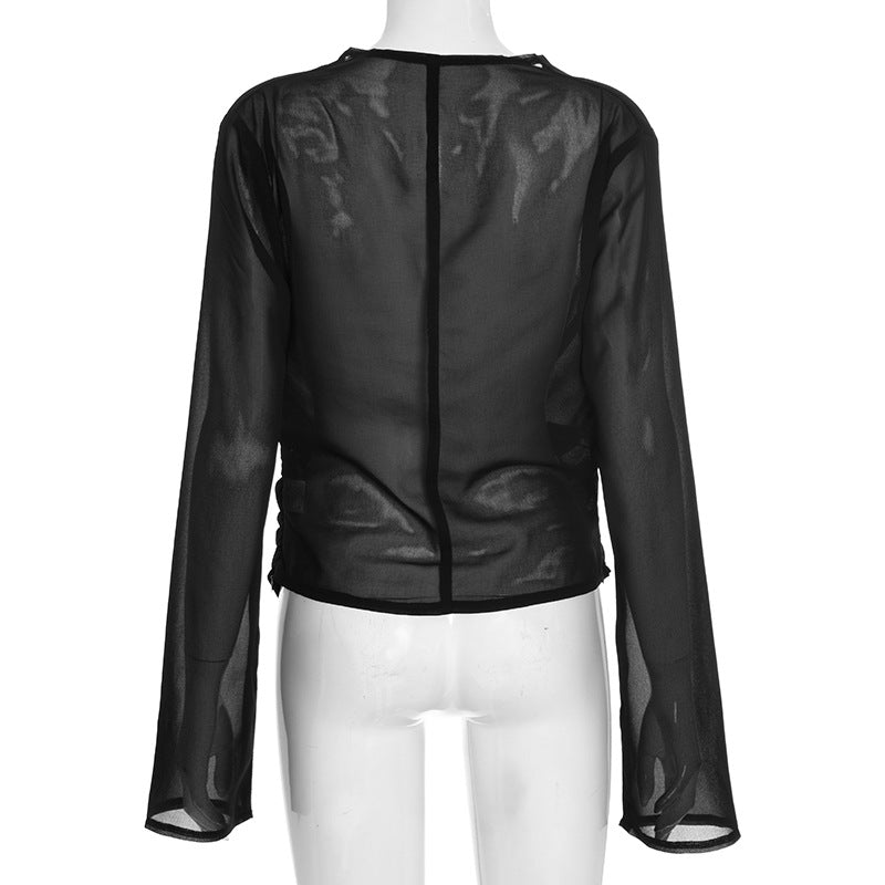 MB10104 Deep V-Neck Chiffon Long Sleeve Blouse for Women