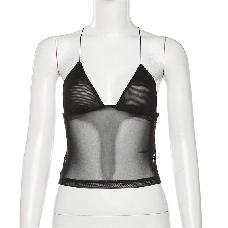 MB1834 Women's Sheer Mesh Butterfly Lace Backless Camisole Top