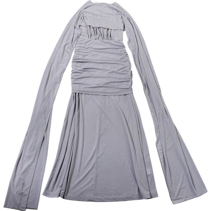 MB1121 Cape Back Ruched Maxi Dress