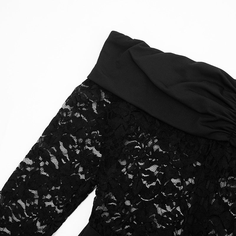 MB1420 Off-the-Shoulder Lace Flared Leg Jumpsuit for Women